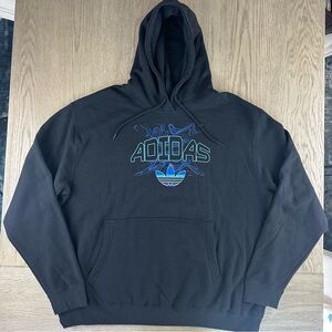 Size 2XL Adidas Originals Trefoil Logo Hoodie Black Graphic Pullover NWT